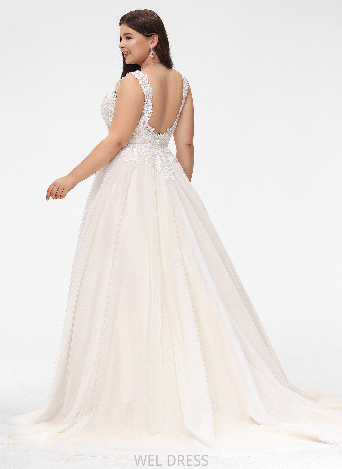 Train Wedding Ball-Gown/Princess Wedding Dresses Lace Rihanna Court Tulle Dress V-neck