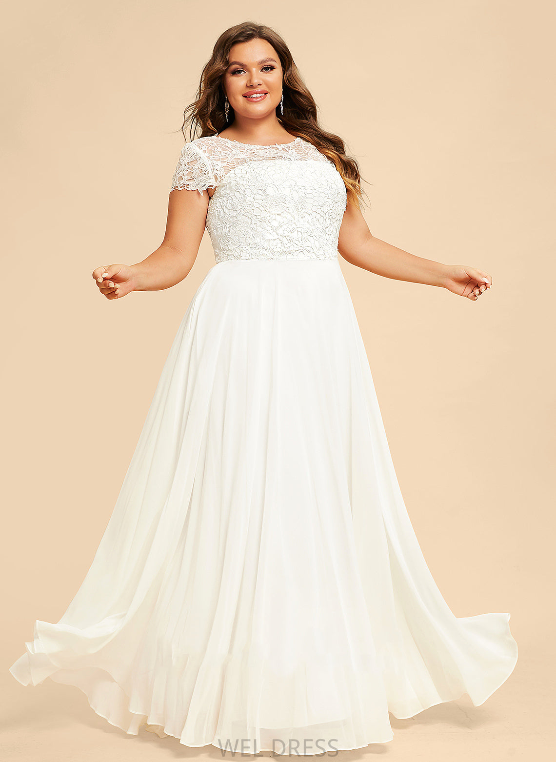 A-Line Floor-Length Wedding Dresses Scoop Dress Wedding Lace Chiffon Mary