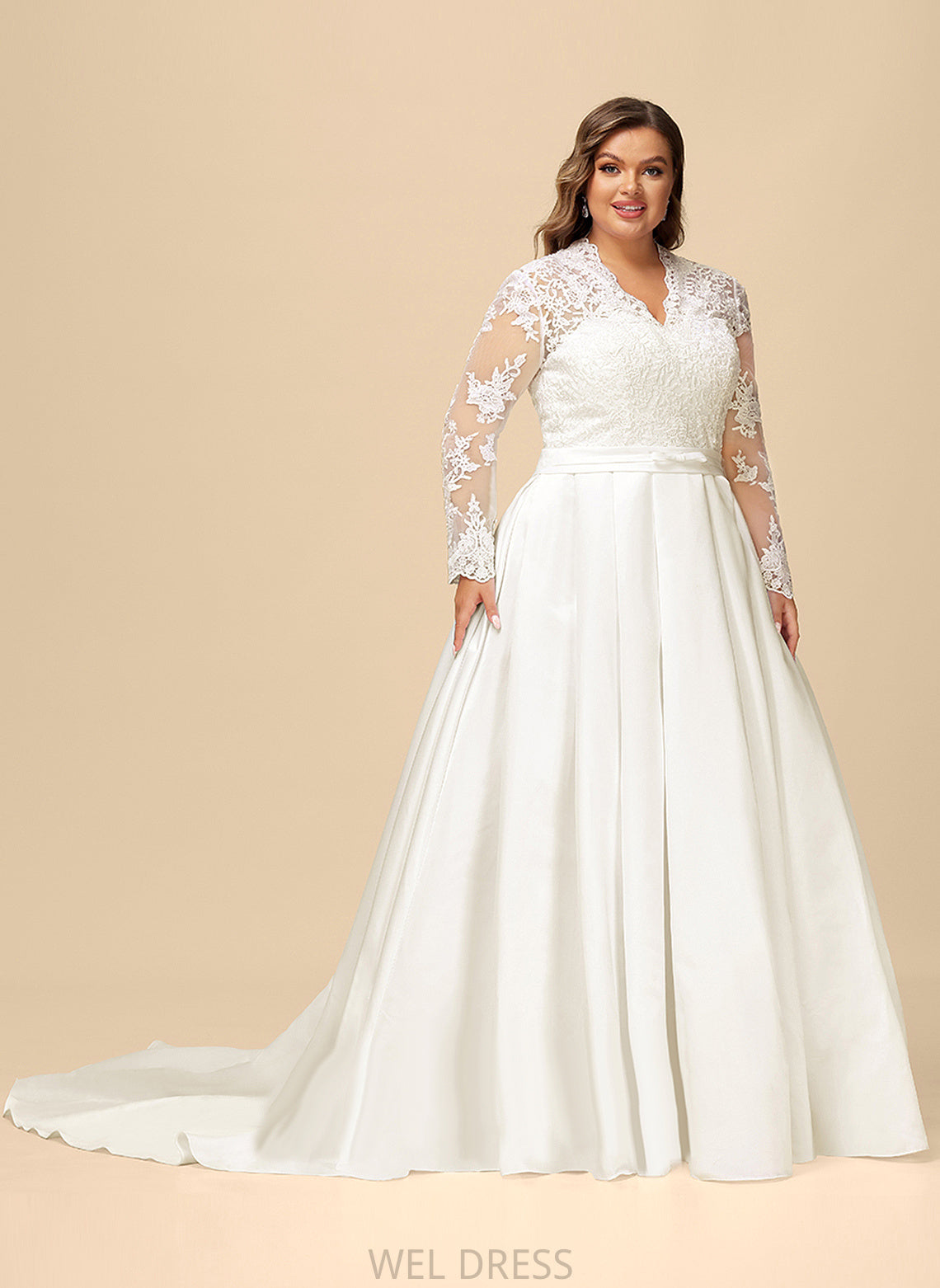Bow(s) Lace With Dress Salma V-neck Wedding Dresses Wedding Train Court Satin Ball-Gown/Princess