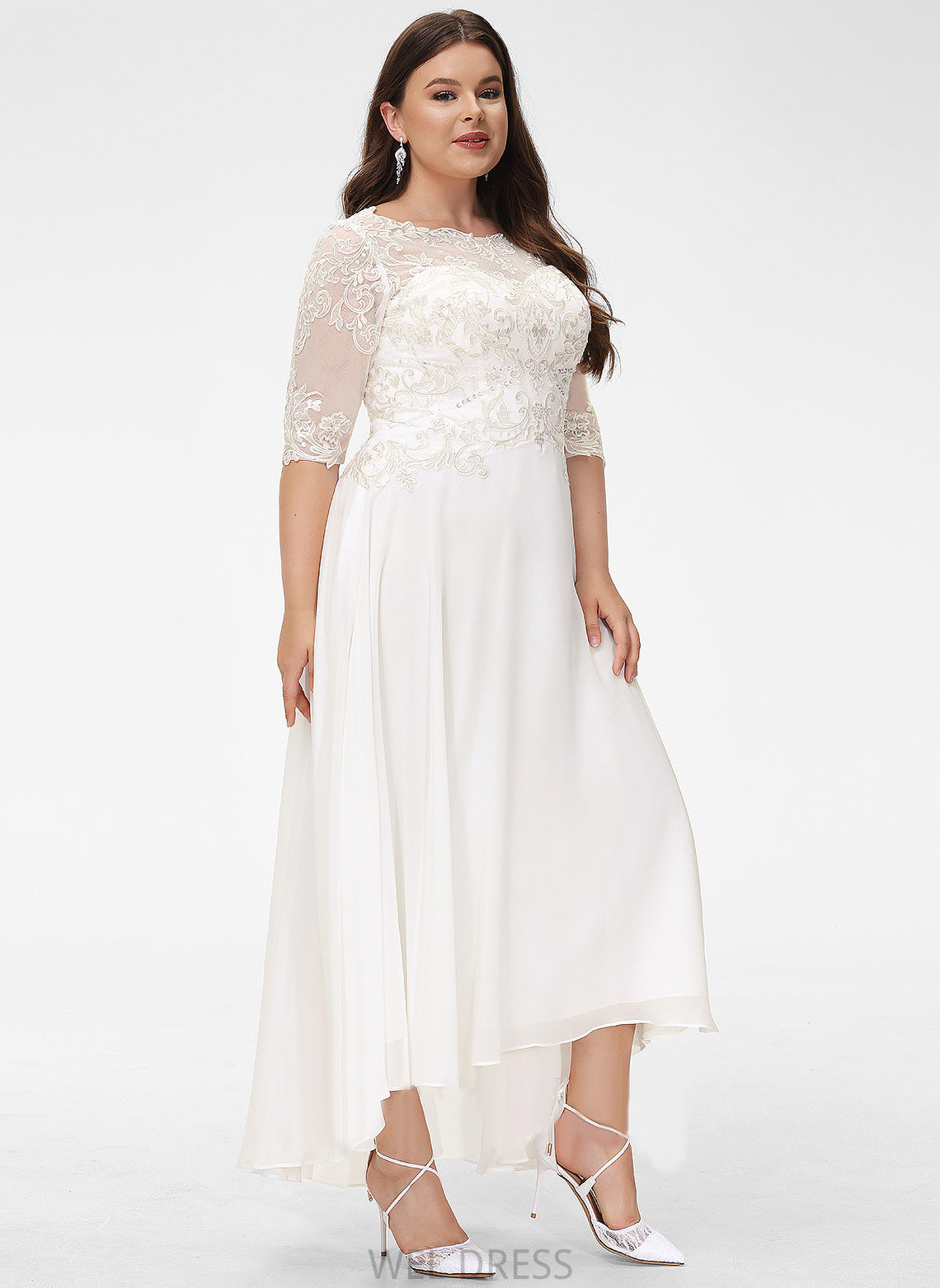 Sequins Rebekah Wedding Asymmetrical Lace Neck With Chiffon Dress Wedding Dresses Beading A-Line Scoop