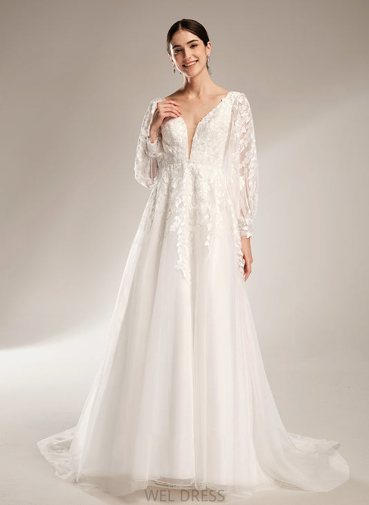 Wedding Dresses Kristin Sequins V-neck Ball-Gown/Princess Train With Dress Wedding Chapel
