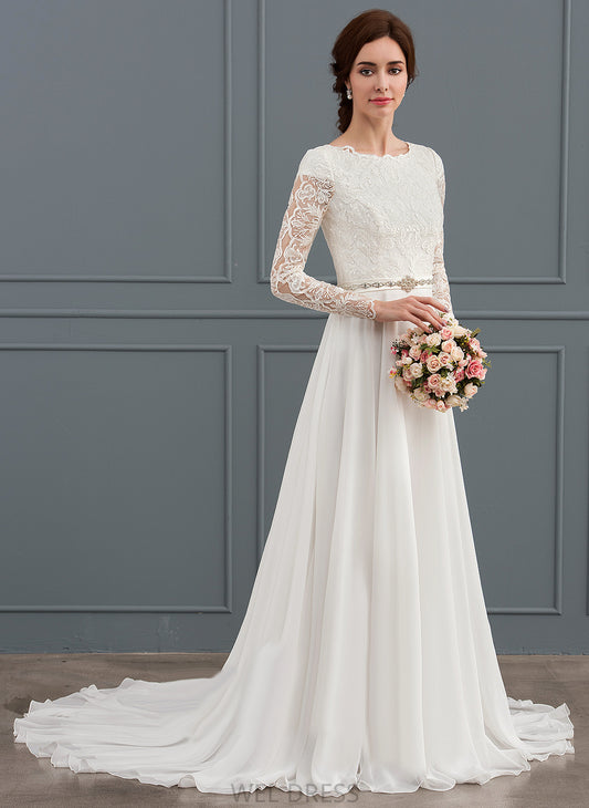 Paola Wedding Dress Court Beading Chiffon Train Lace Wedding Dresses With A-Line