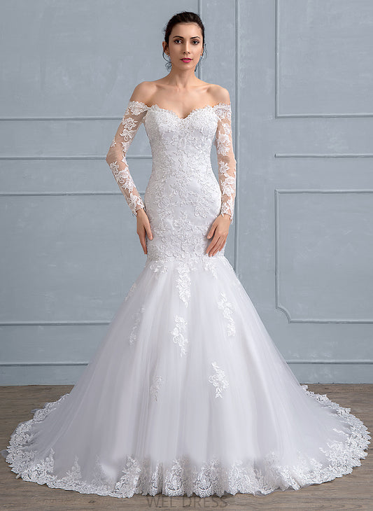 Tulle Dress Wedding Dresses Giselle Trumpet/Mermaid Beading Sequins With Court Lace Train Off-the-Shoulder Wedding