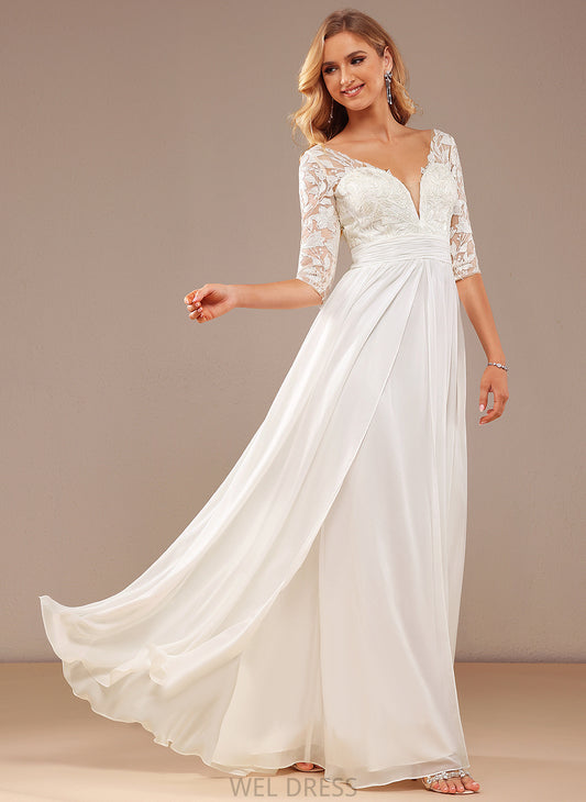 V-neck Chiffon A-Line Lace Dress With Vera Wedding Ruffle Floor-Length Wedding Dresses Lace Sequins