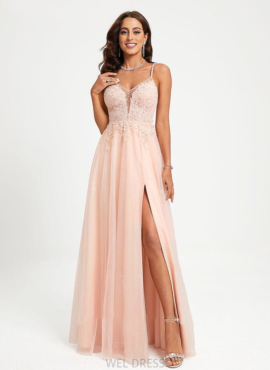 With Floor-Length Ball-Gown/Princess V-neck Prom Dresses Karissa Lace Beading Tulle Sequins