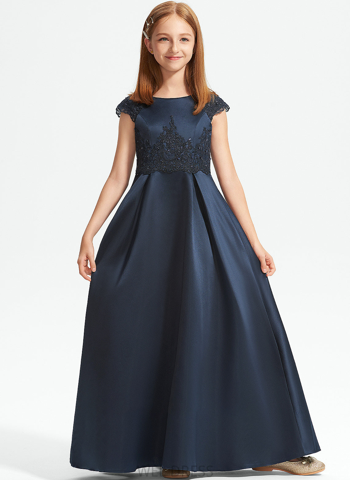 Scoop Beading Bow(s) Lace Sequins Satin Neck A-Line With Junior Bridesmaid Dresses Floor-Length Ryann