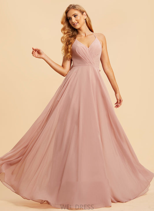 Length Fabric A-Line Neckline Silhouette Embellishment Ruffle Floor-Length V-neck Muriel Natural Waist V-Neck Bridesmaid Dresses