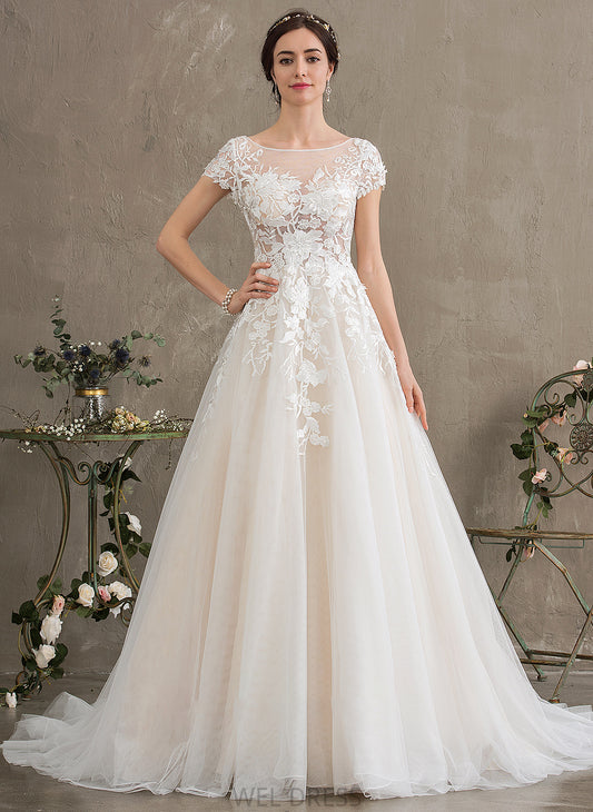 Train Wedding Wedding Dresses Tulle Ball-Gown/Princess Court Parker Illusion Dress