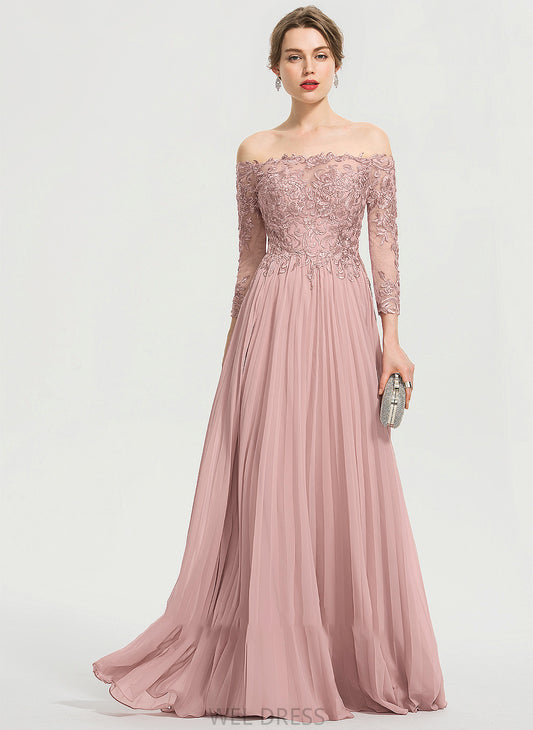 Sequins Chiffon With Pleated Floor-Length Ball-Gown/Princess Prom Dresses Gemma Off-the-Shoulder