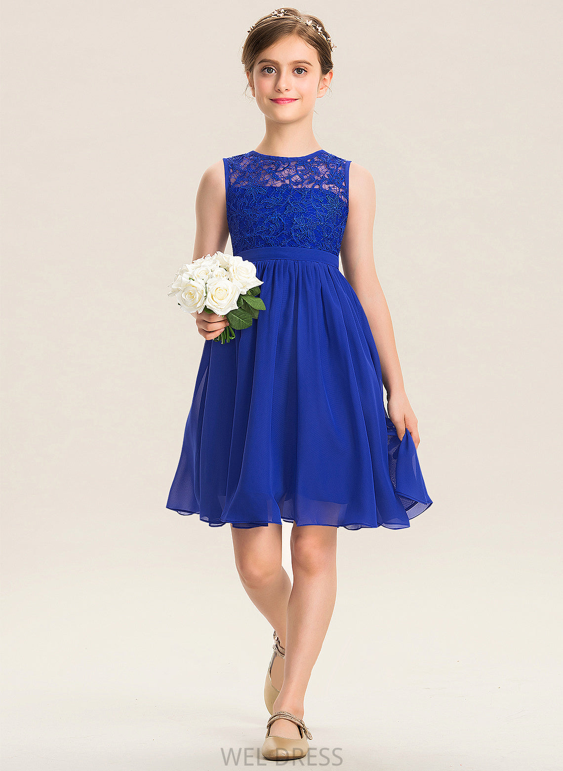 Neck Knee-Length Lace Scoop Sophie A-Line Chiffon Junior Bridesmaid Dresses