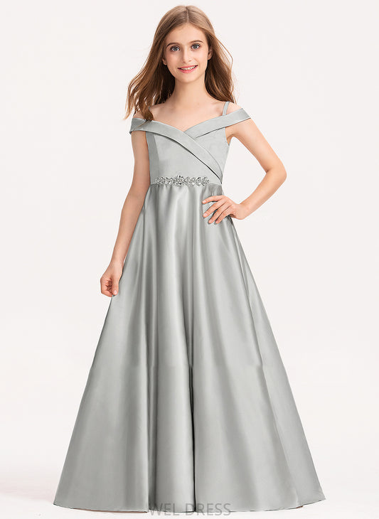 Ball-Gown/Princess Satin Junior Bridesmaid Dresses Floor-Length Off-the-Shoulder Melody