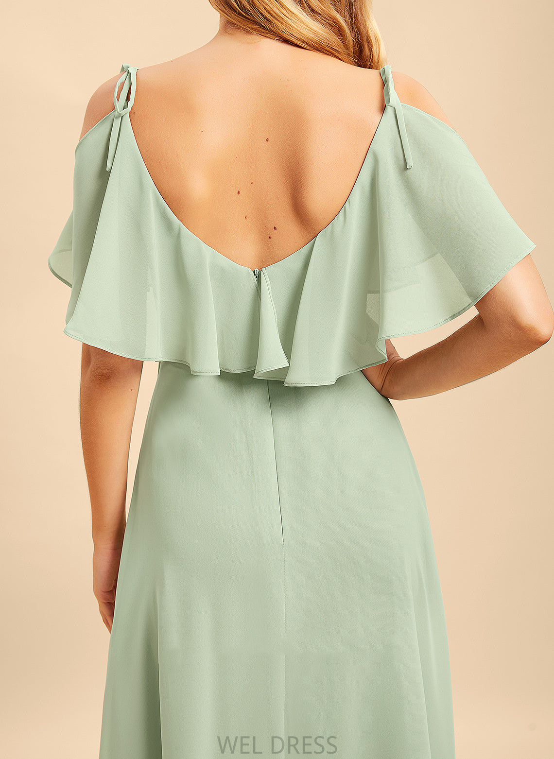 Asymmetrical A-Line V-neck Fabric Length Embellishment Silhouette Neckline Ruffle Xiomara A-Line/Princess Sleeveless Bridesmaid Dresses