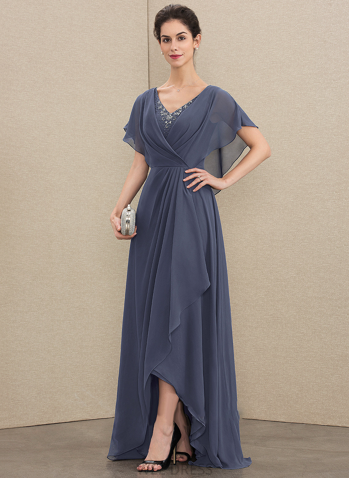 Asymmetrical V-neck Sequins Chiffon A-Line Beading Mother of the Bride Dresses Lacey the Bride Mother Dress of With