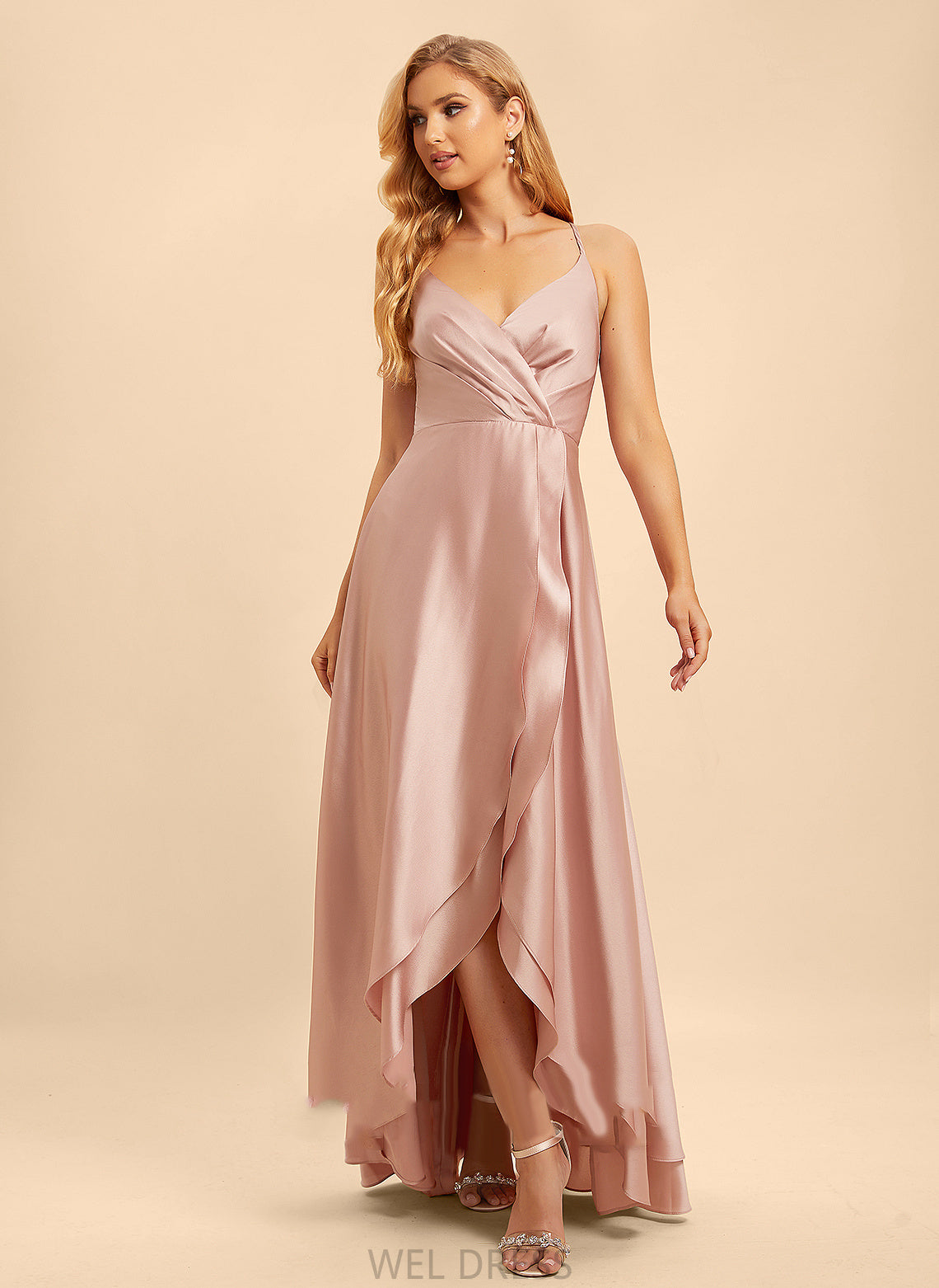 Neckline Embellishment Silhouette Asymmetrical Ruffle Length Fabric A-Line V-neck Stacy Scoop A-Line/Princess Bridesmaid Dresses