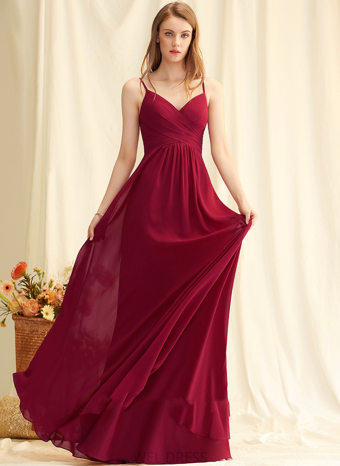 Length Floor-Length Neckline V-neck Silhouette A-Line Fabric Ruffle Embellishment Melany V-Neck Sleeveless Bridesmaid Dresses