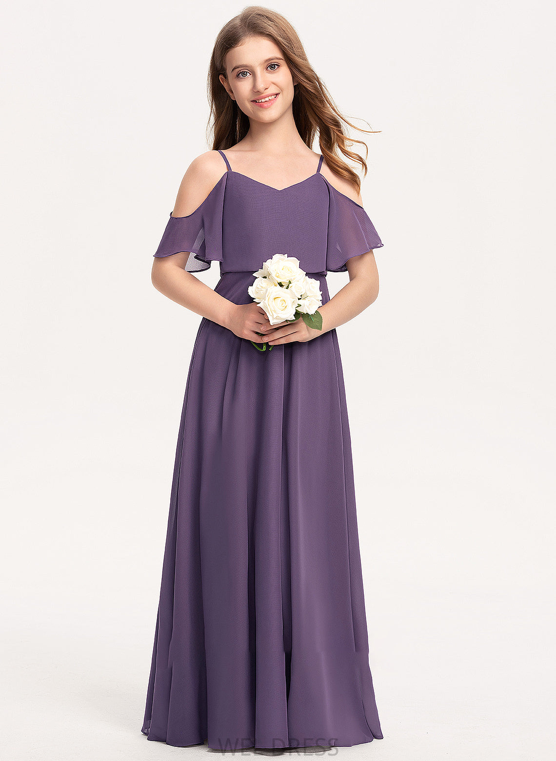 A-Line Junior Bridesmaid Dresses V-neck Floor-Length Chiffon Alana