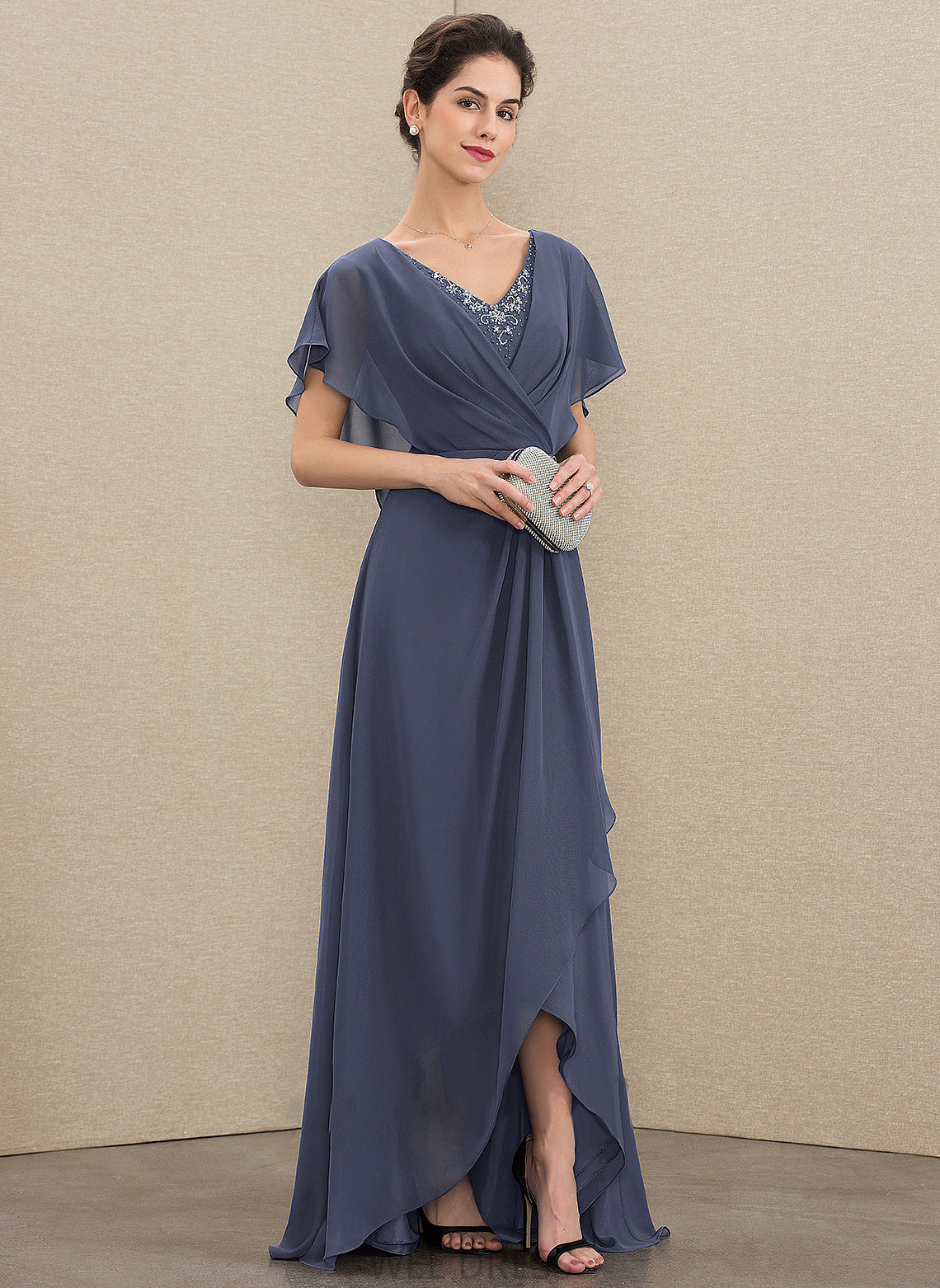 Asymmetrical V-neck Sequins Chiffon A-Line Beading Mother of the Bride Dresses Lacey the Bride Mother Dress of With