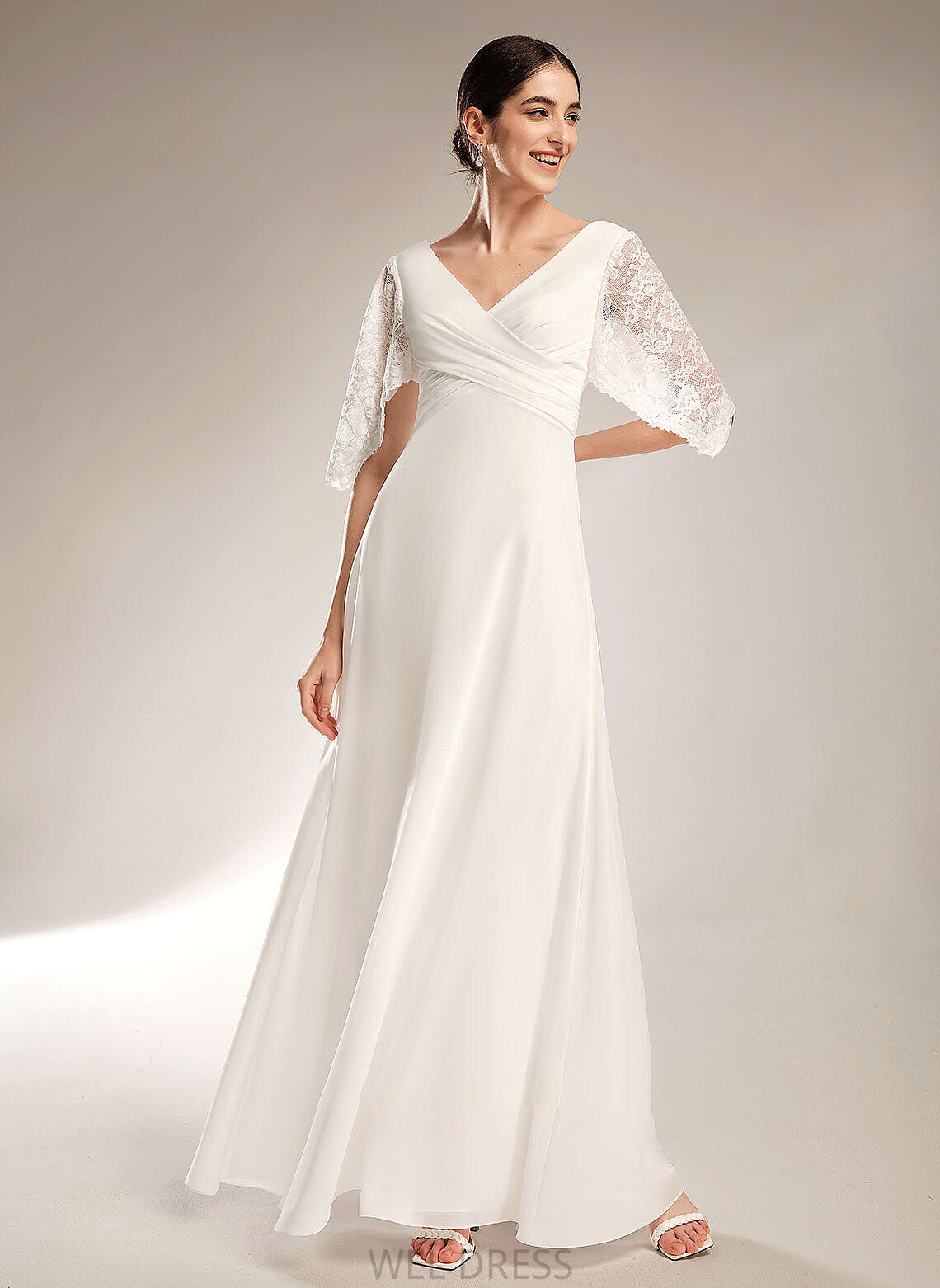 Lace Sheath/Column Dress Wedding Wedding Dresses Floor-Length Novia V-neck With