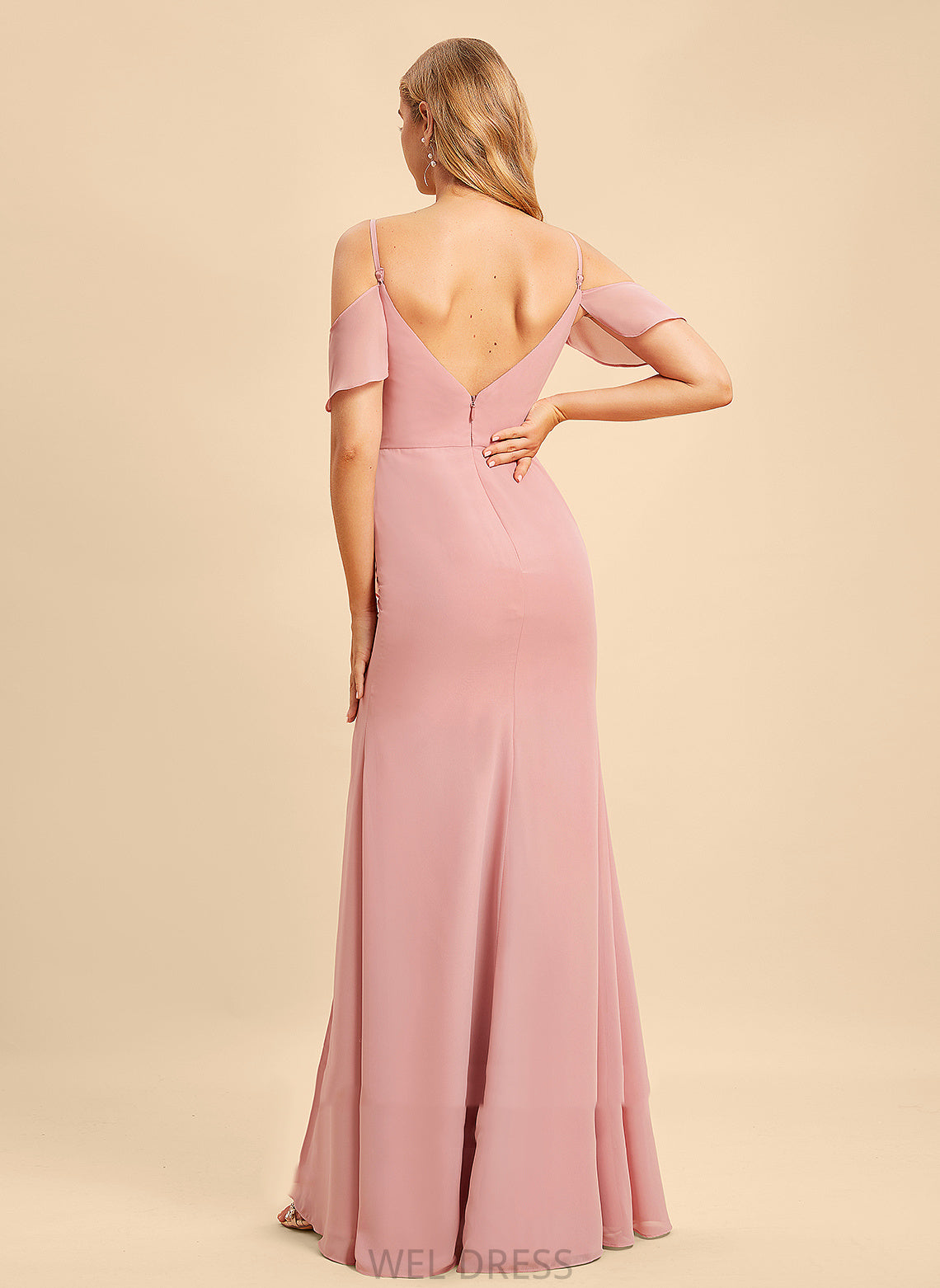 A-Line Ruffle SplitFront Neckline Length Floor-Length V-neck Fabric Embellishment Silhouette Leila V-Neck Bridesmaid Dresses