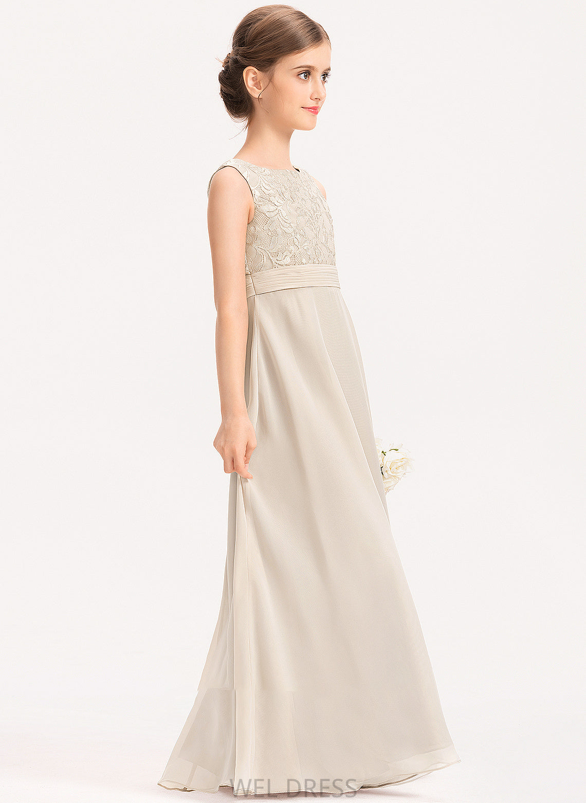 Scoop Chiffon Neck With Heidy A-Line Junior Bridesmaid Dresses Ruffle Lace Floor-Length