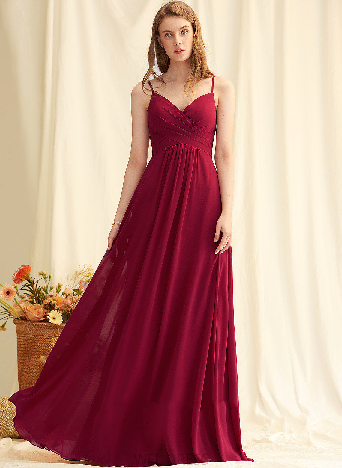 Length Floor-Length Neckline V-neck Silhouette A-Line Fabric Ruffle Embellishment Melany V-Neck Sleeveless Bridesmaid Dresses
