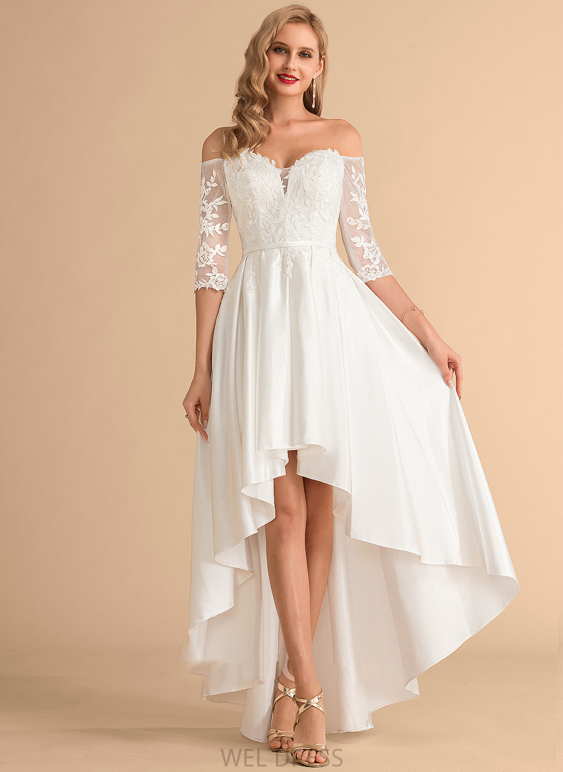 Dress Lace A-Line Asymmetrical Satin Wedding Dresses Wedding Bethany