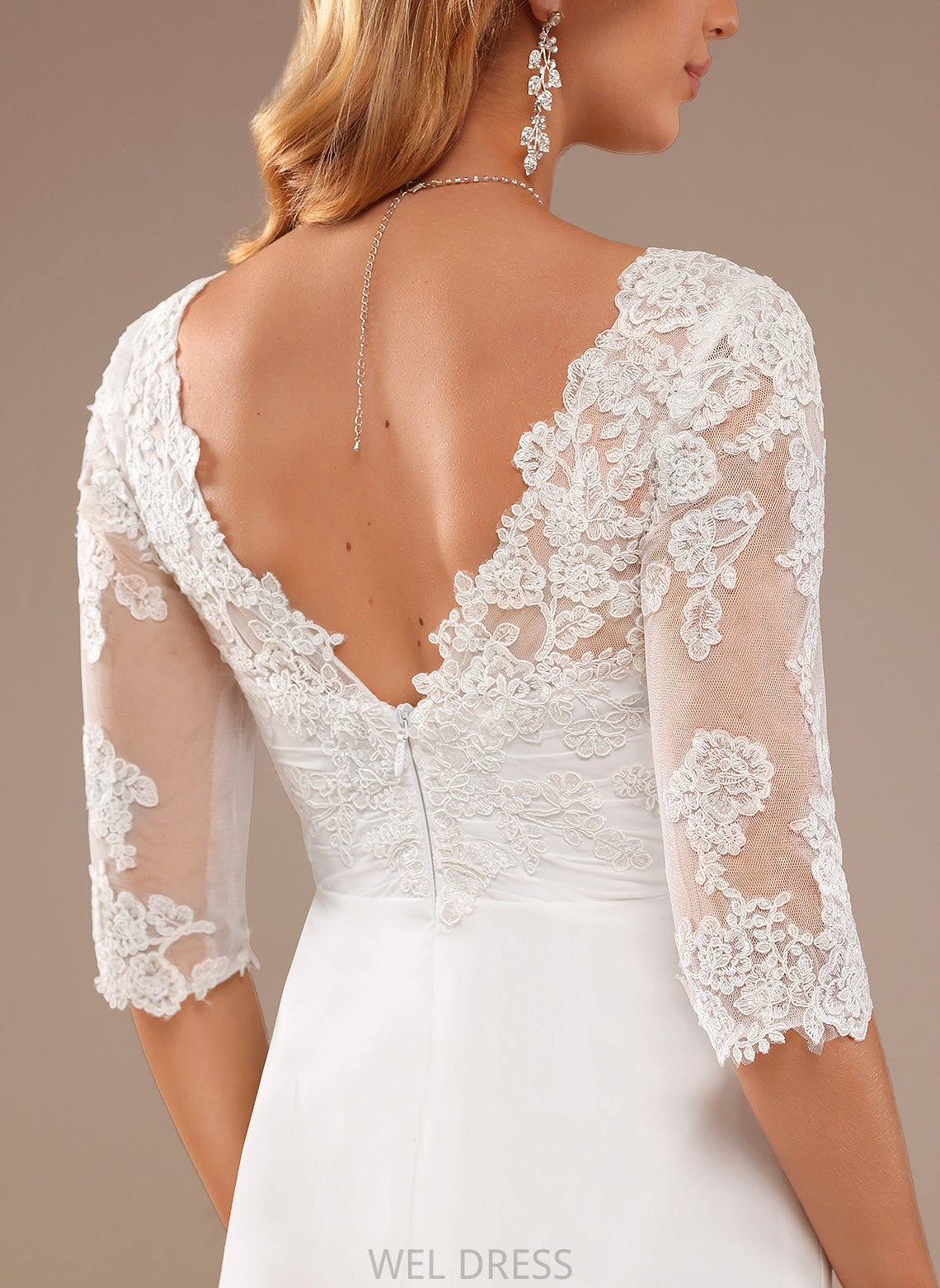 Lace V-neck Asymmetrical Wedding Lace A-Line Wedding Dresses Chiffon Ruffle With Alejandra Dress
