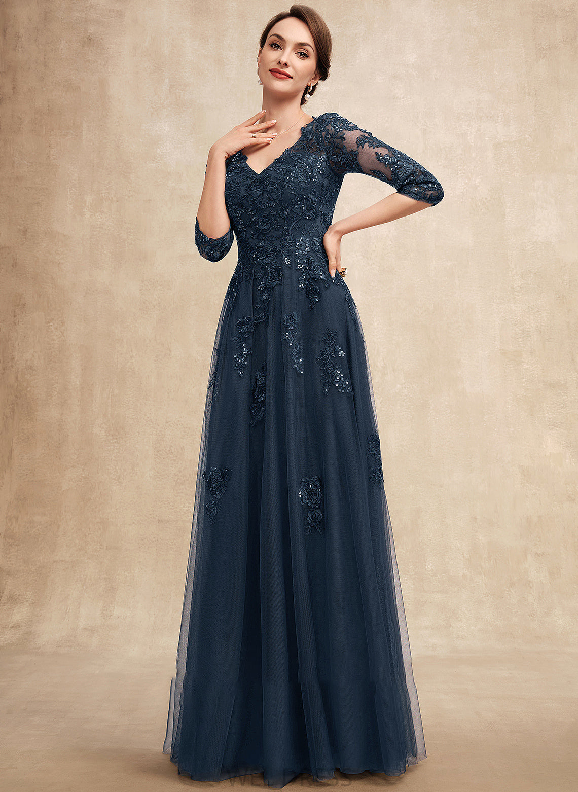 Tulle Irene With Mother of Sequins Lace Floor-Length Mother of the Bride Dresses Bride the Dress A-Line V-neck