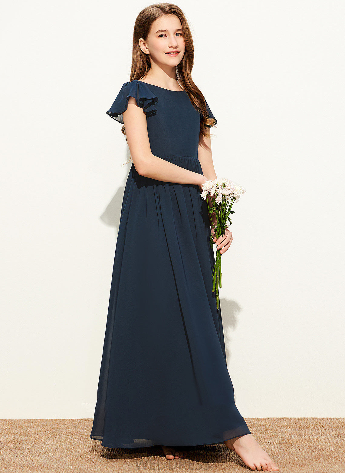 Sarai A-LineScoopNeckFloor-LengthChiffonJuniorBridesmaidDress#253684 Junior Bridesmaid Dresses