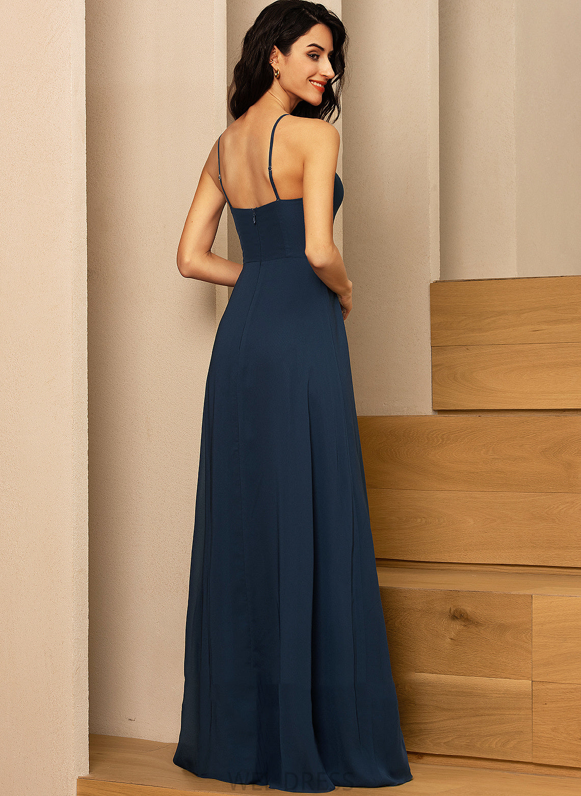Silhouette SplitFront Floor-Length Length Embellishment A-Line SquareNeckline Neckline Fabric Jessica V-Neck Sleeveless Bridesmaid Dresses