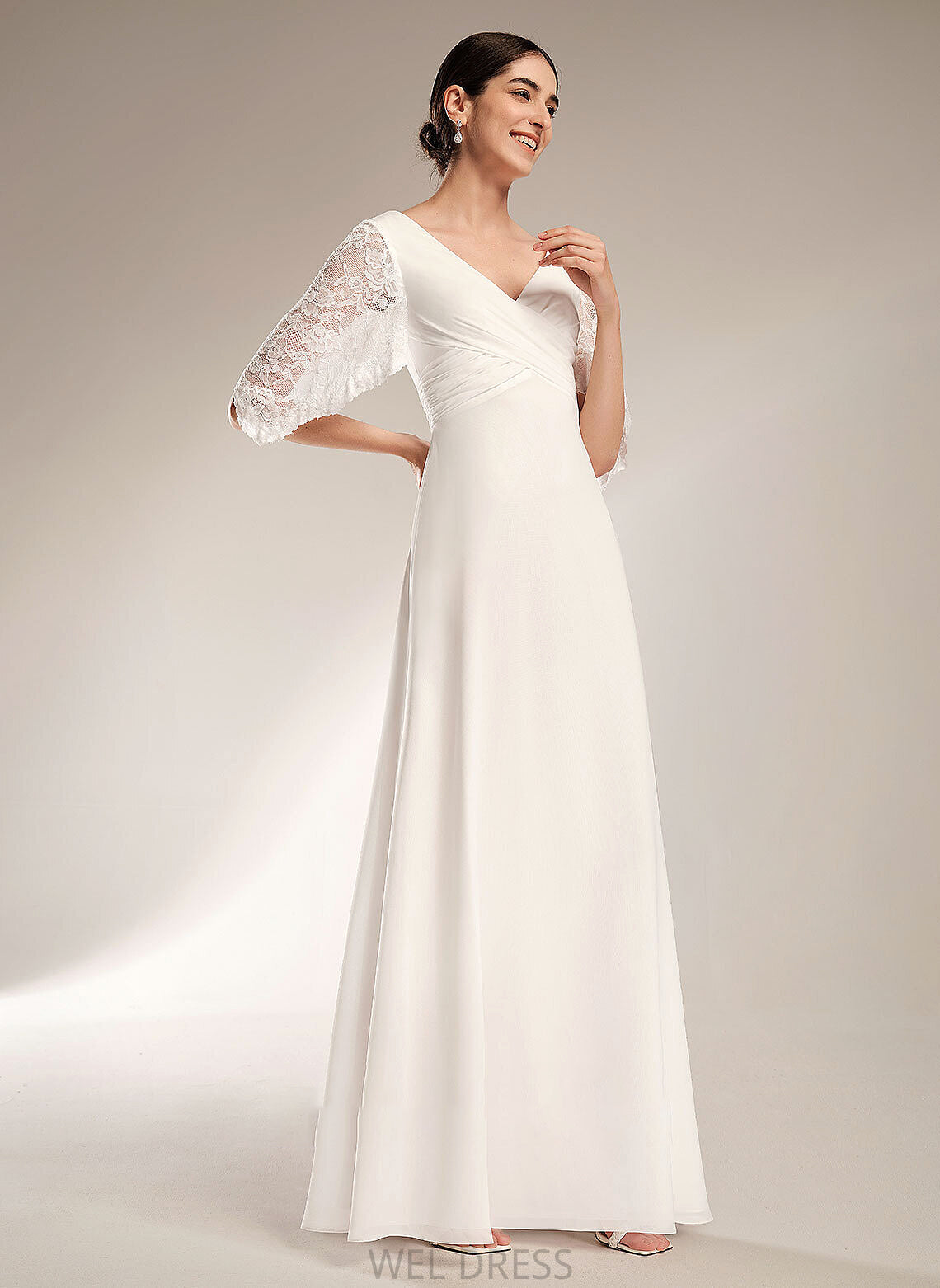 Lace Sheath/Column Dress Wedding Wedding Dresses Floor-Length Novia V-neck With
