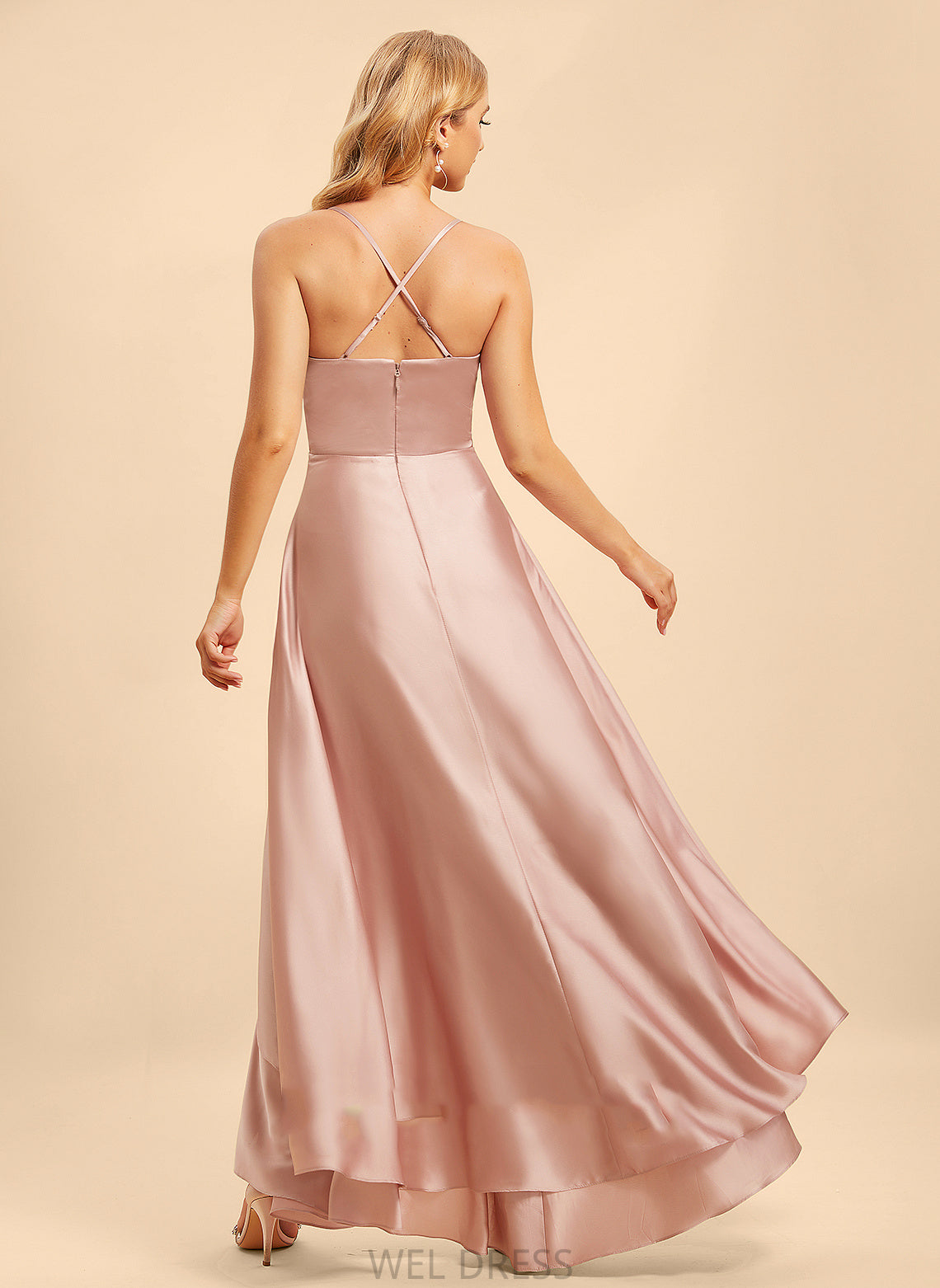 Neckline Embellishment Silhouette Asymmetrical Ruffle Length Fabric A-Line V-neck Stacy Scoop A-Line/Princess Bridesmaid Dresses
