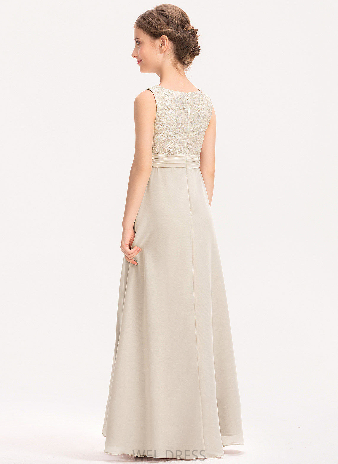 Scoop Chiffon Neck With Heidy A-Line Junior Bridesmaid Dresses Ruffle Lace Floor-Length