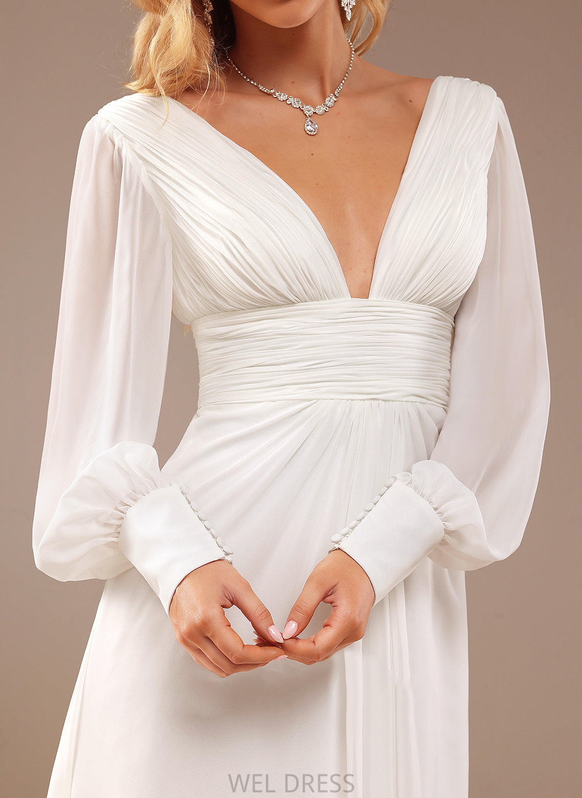 A-Line With Wedding Wedding Dresses Dress Iyana Ruffle V-neck Floor-Length Chiffon