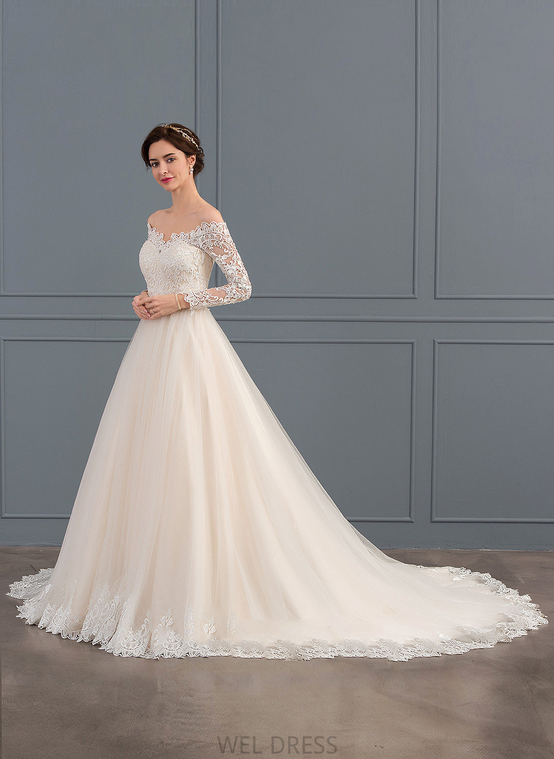 Train Dress Off-the-Shoulder Tulle Lace Wedding Dresses Chapel Ball-Gown/Princess Wedding Natalie
