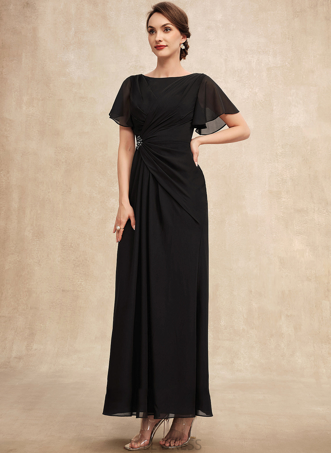 the Beading Scoop Ruffle Mother of the Bride Dresses Mother Dress Ankle-Length A-Line of Allison Chiffon With Neck Bride