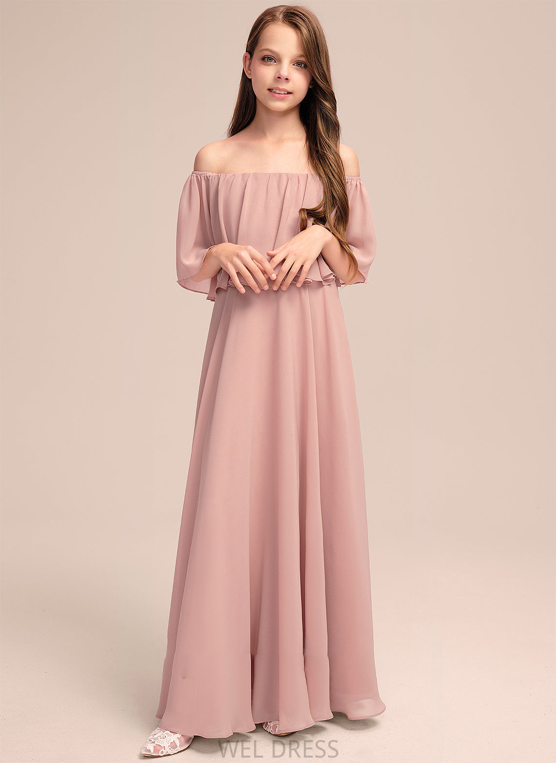 Chiffon With Junior Bridesmaid Dresses Floor-Length A-Line Taliyah Off-the-Shoulder Ruffle