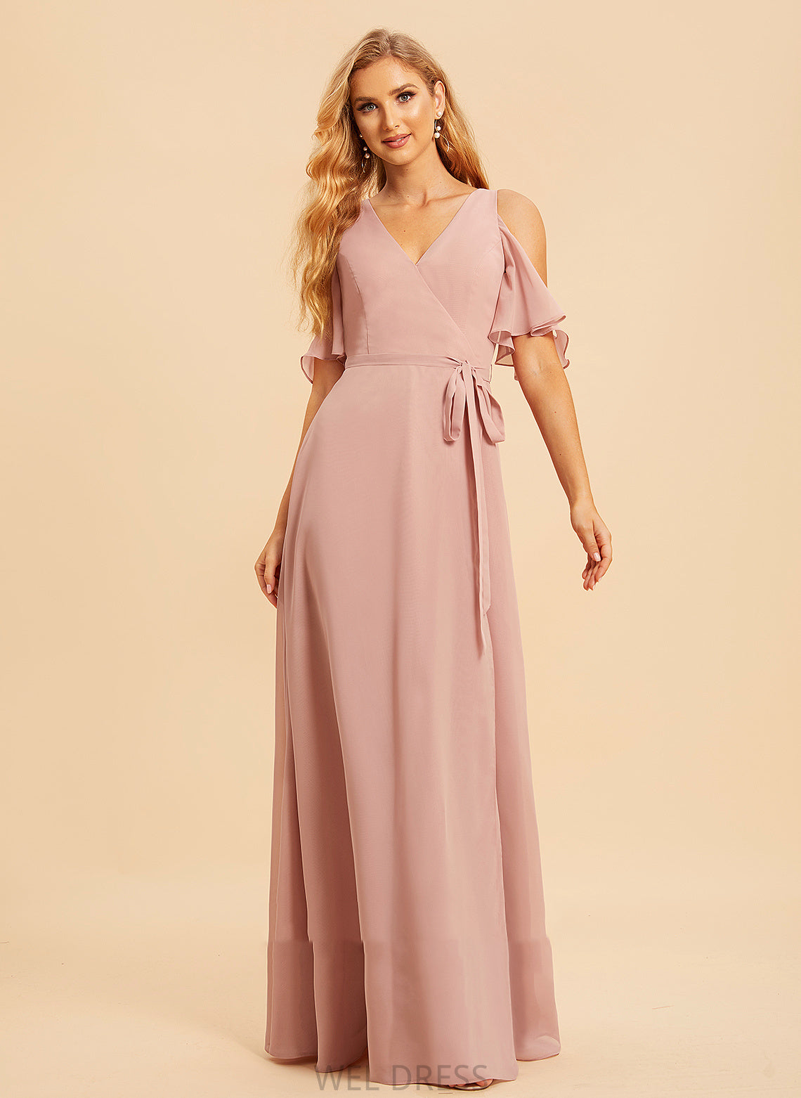 Neckline Silhouette V-neck Length Embellishment Fabric Floor-Length A-Line SplitFront Riley A-Line/Princess V-Neck Bridesmaid Dresses