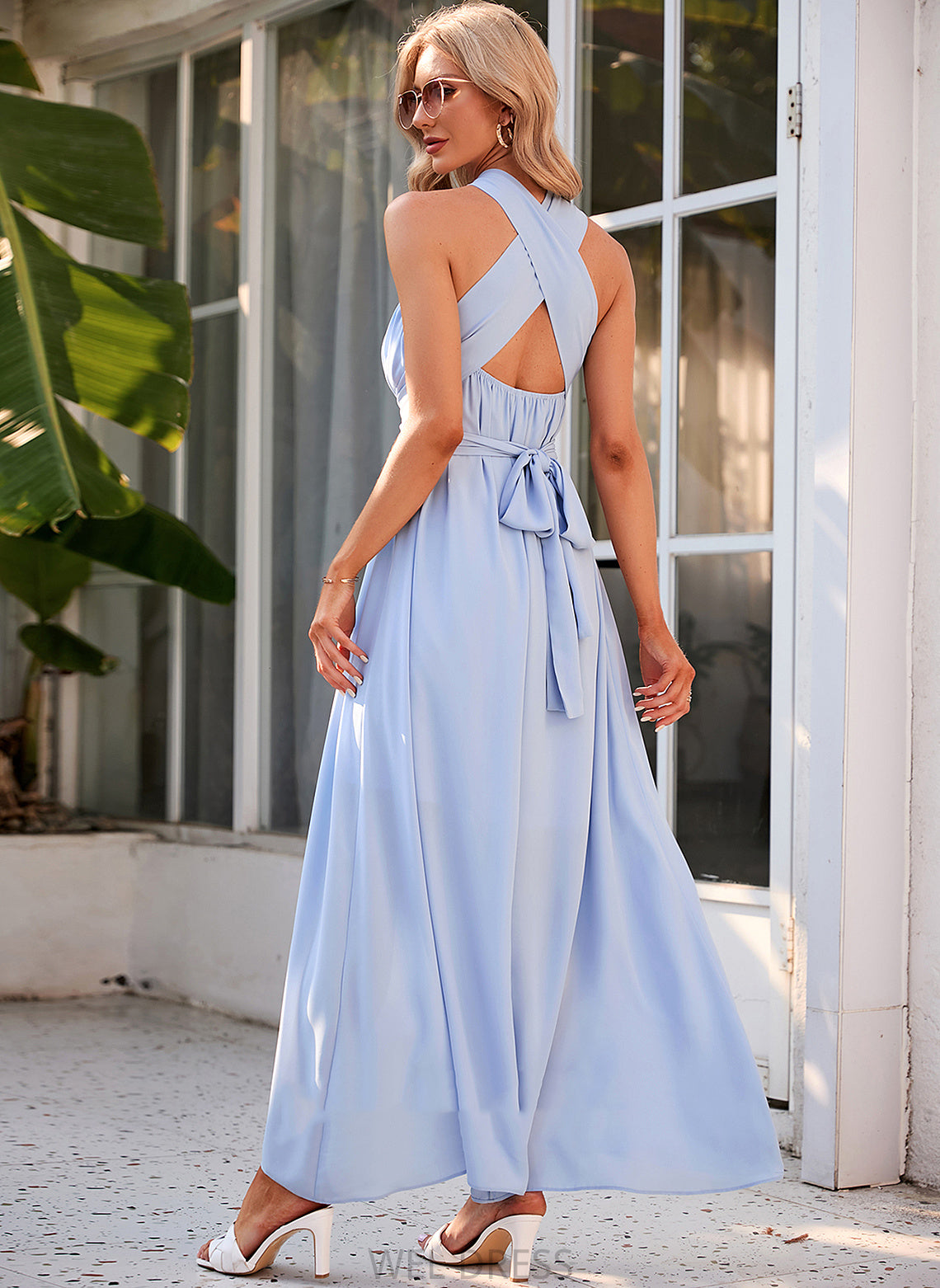 Halter Fabric Silhouette A-Line Straps Ankle-Length Neckline Length Aurora One Shoulder A-Line/Princess Sleeveless Bridesmaid Dresses