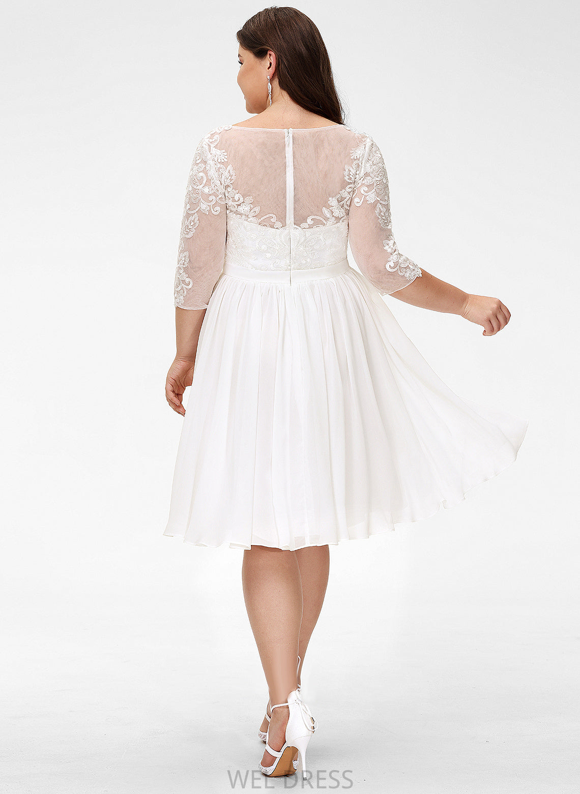 Carmen Dress With Scoop Lace Wedding Sequins Wedding Dresses A-Line Knee-Length Neck Chiffon