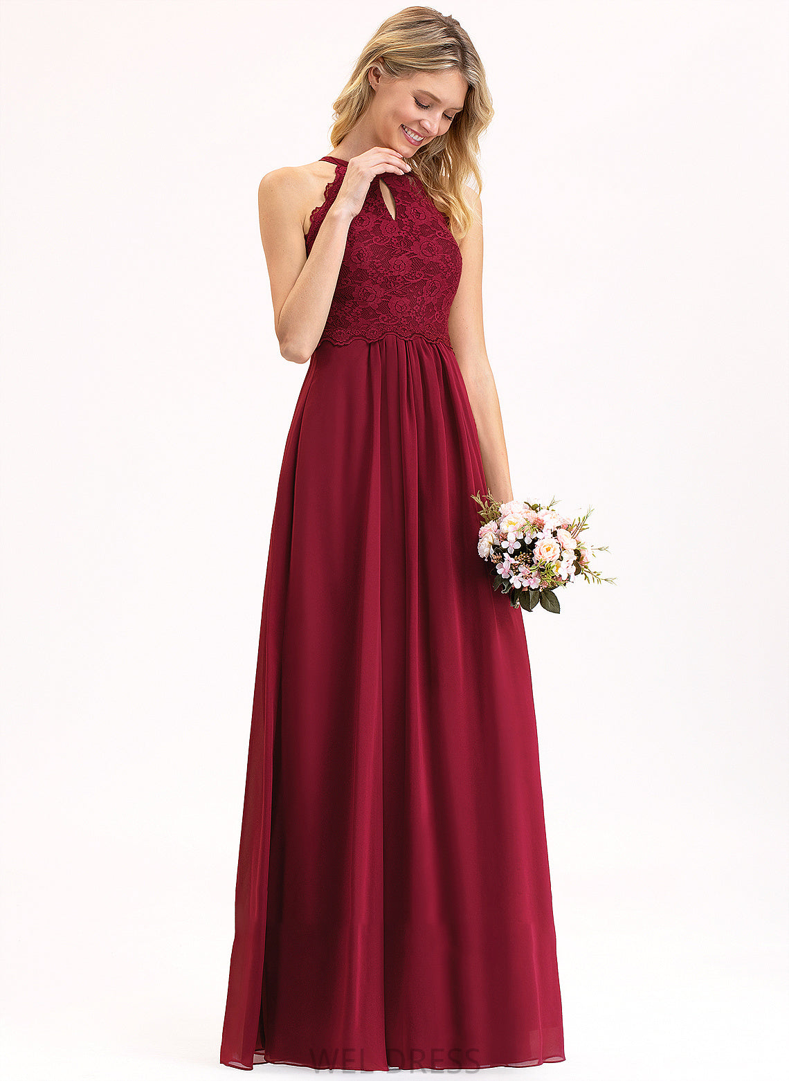 Chiffon Lace Neck A-Line Diana Prom Dresses Floor-Length Scoop