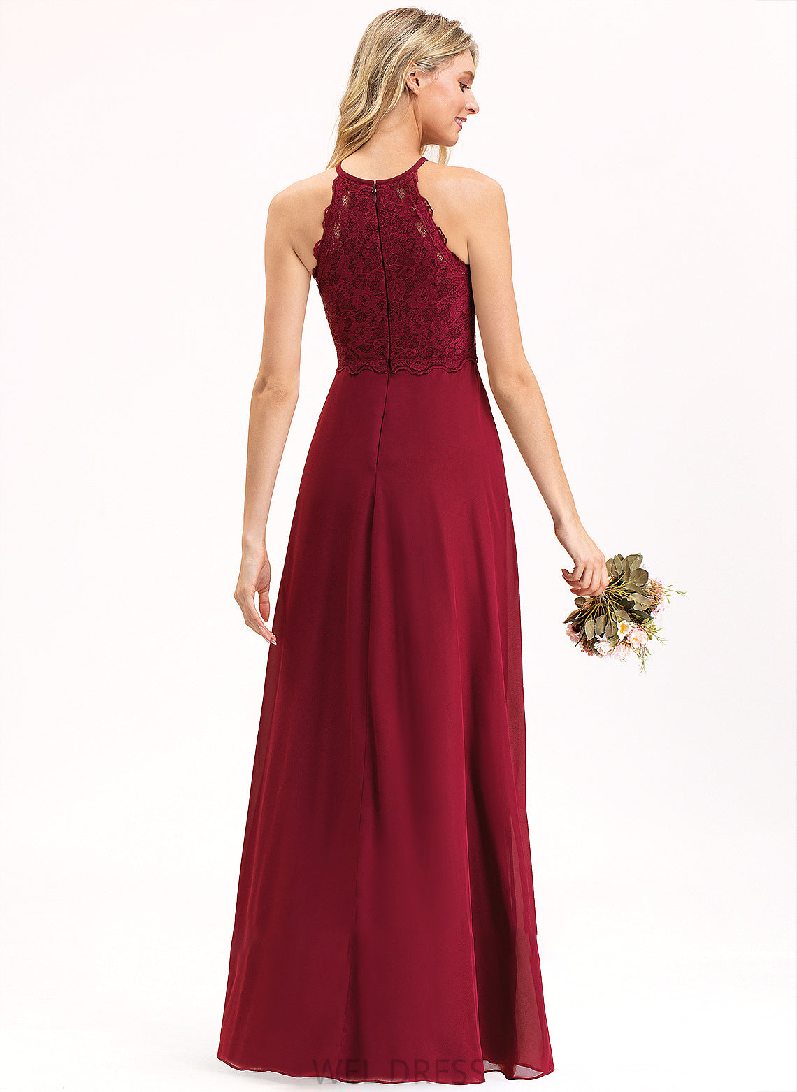 Chiffon Lace Neck A-Line Diana Prom Dresses Floor-Length Scoop