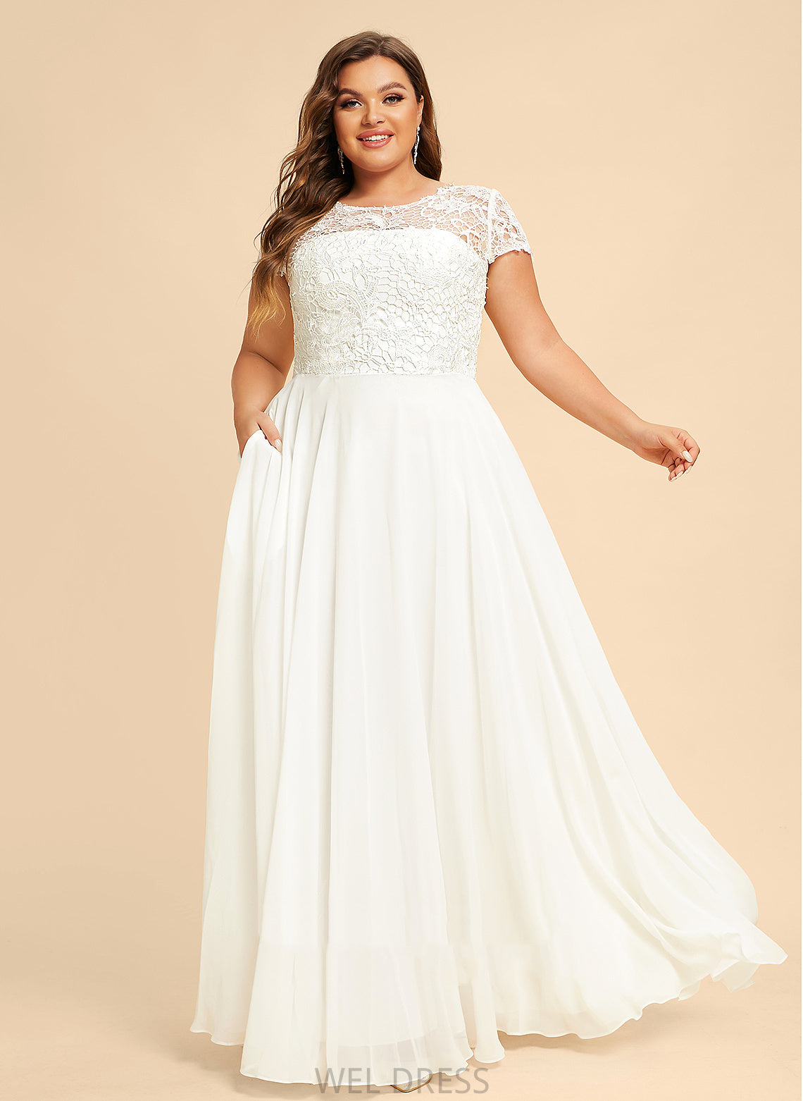 A-Line Floor-Length Wedding Dresses Scoop Dress Wedding Lace Chiffon Mary