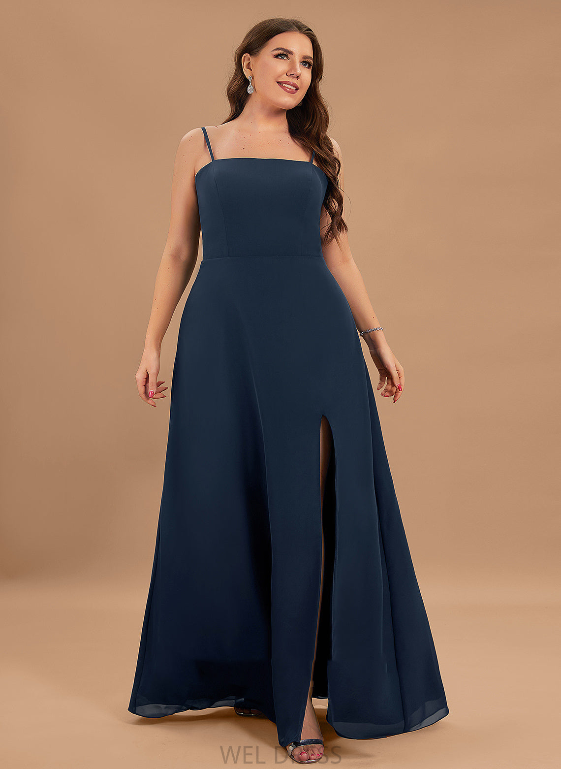 Silhouette SplitFront Floor-Length Length Embellishment A-Line SquareNeckline Neckline Fabric Jessica V-Neck Sleeveless Bridesmaid Dresses